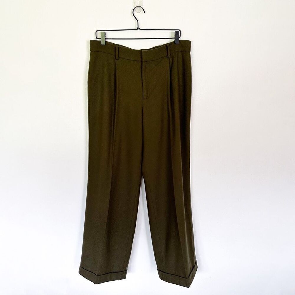 Lauren Ralph Lauren Women’s Vintage Lambswool Pine Green Wide Leg Cuffed Trouser